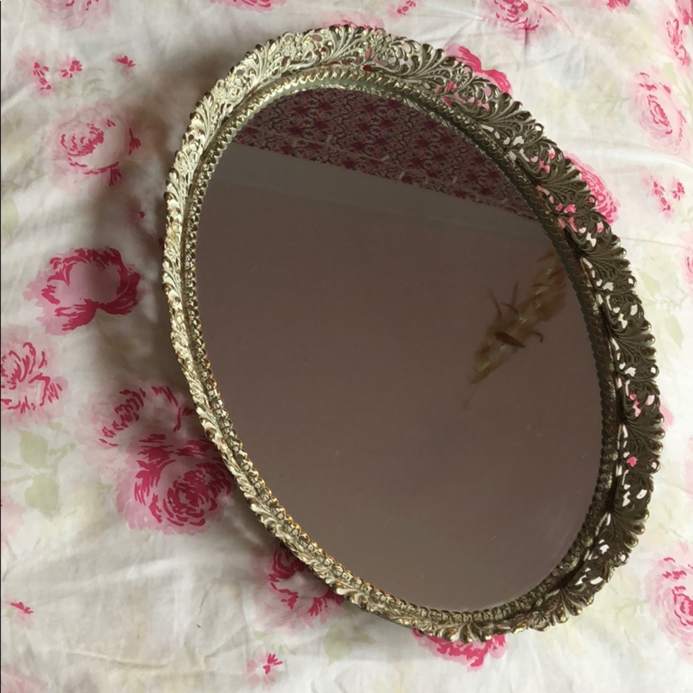 Vintage oval Mirrored vanity tray